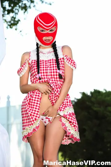 Marica Hase – Asian MILF in a Costume Skirt Fucks a Black Man Outdoors