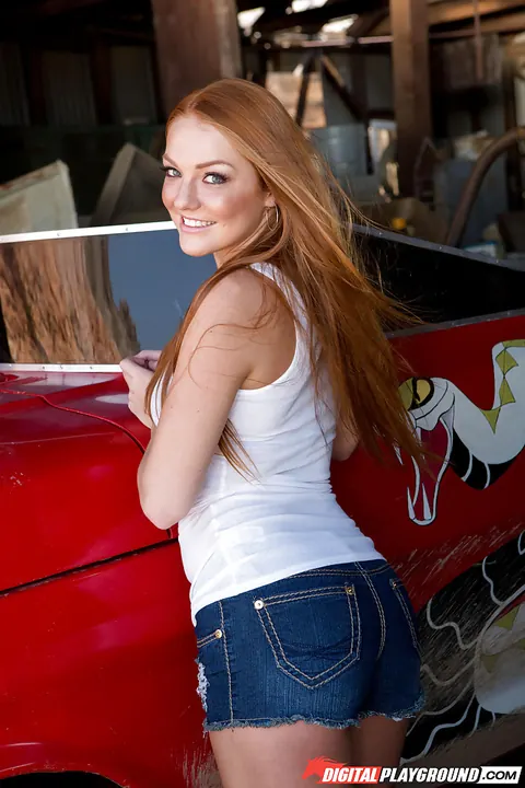 Farrah Flower: Busty Redhead Strips Out of Her Bikini and Shorts on the Car – photo 2 of 16