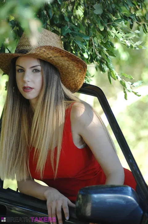 Stella Cox: Busty Blonde in Lingerie Rides Cowgirl Outdoors – photo 7 of 12