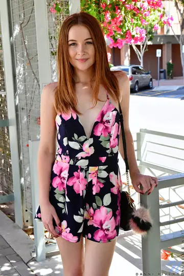 Petite Redhead Strips Her Dress and Masturbates with a Dildo