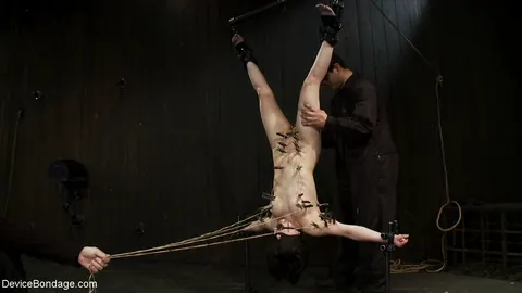 Juliette March: Petite Brunette Hangs Upside Down in Restraints for Dildo Play – photo 19 of 21