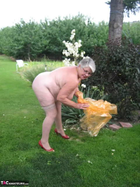 BBW in Stockings Strips Outdoors Showing Her Saggy Tits – photo 19 of 20