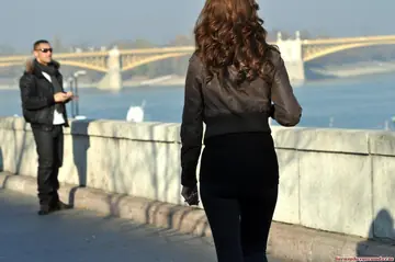 Tall Brunette MILF in Stockings and Glasses Enjoys Bondage Outdoors