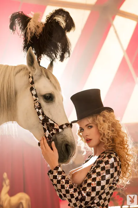 Carly Lauren: Tall Curly Blonde Poses in Lingerie and Boots on Horse – photo 4 of 13