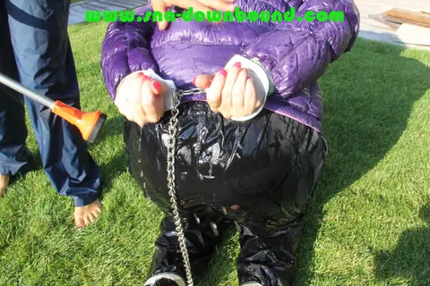 Thick Blonde in Pigtails Bound and Soaked on the Garden Lawn – photo 11 of 16