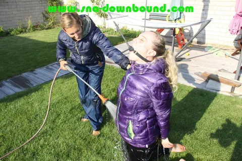 Thick Blonde in Pigtails Bound and Soaked on the Garden Lawn – photo 13 of 16