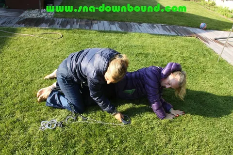 Thick Blonde in Pigtails Bound and Soaked on the Garden Lawn – photo 3 of 16