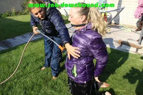 Thick Blonde in Pigtails Bound and Soaked on the Garden Lawn – photo 12 of 16