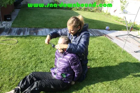 Thick Blonde in Pigtails Bound and Soaked on the Garden Lawn – photo 7 of 16