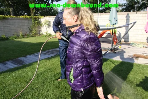 Thick Blonde in Pigtails Bound and Soaked on the Garden Lawn – photo 15 of 16