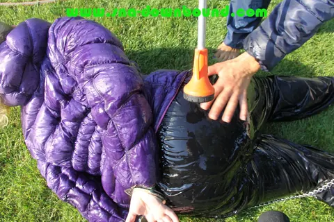 Thick Blonde in Pigtails Bound and Soaked on the Garden Lawn – photo 16 of 16