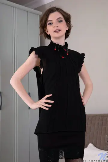 Lady Phathom – Skinny Brunette Strips Out of Her Lingerie on a Futon