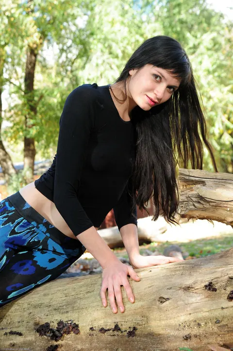 Petite Slim Woman Spreads Her Hairy Pussy Outdoors – photo 1 of 21