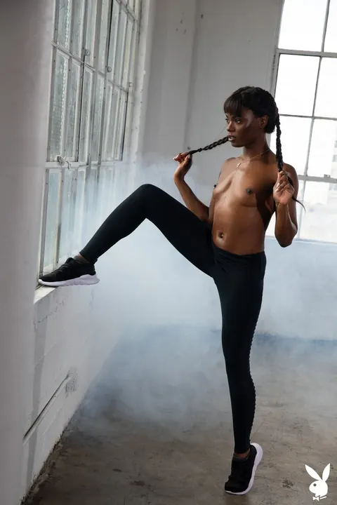 Ana Foxxx: Tall Ebony Brunette Strips and Spreads in the Gym – photo 17 of 17