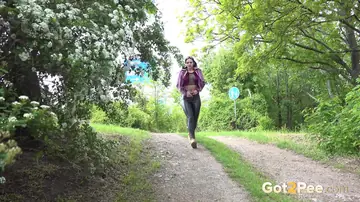European Brunette Pulls Down Leather Pants and Spreads Outdoors