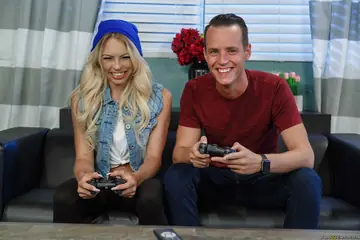 Tattooed Blonde Gives a Blowjob Before Getting Fucked Oiled Up