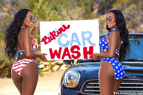 Brandi Kelly: Two Ebony Women in Bikinis Spread Their Pussies Outdoors – photo 2 of 16