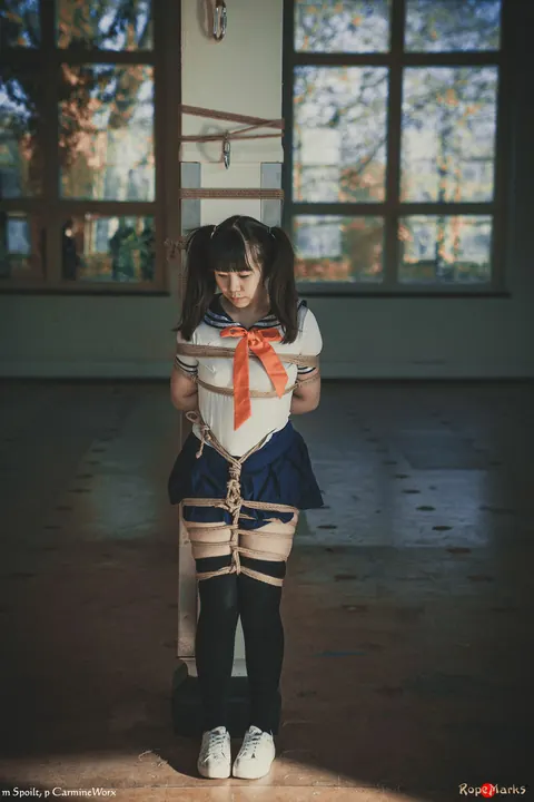 Japanese Woman in Uniform Skirt and Socks Tied Upside Down – photo 14 of 16