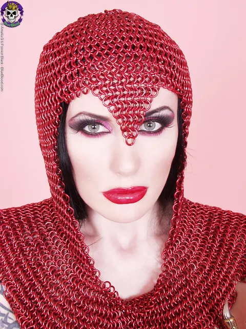 Morrigan Hel: Tattooed Brunette MILF Spreads in Chain Mail and Over-the-Knee Boots – photo 7 of 15