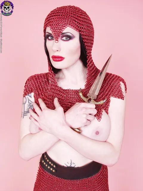 Morrigan Hel: Tattooed Brunette MILF Spreads in Chain Mail and Over-the-Knee Boots – photo 5 of 15