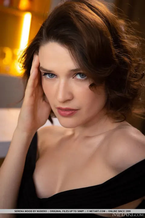 Serena Wood: Brunette with Small Natural Tits Strips Out of Her Bodysuit and Spreads – photo 1 of 18