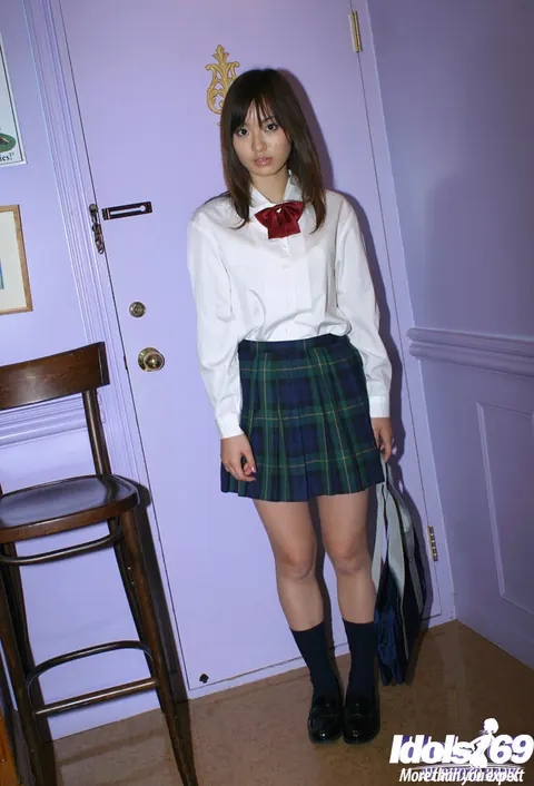 Hikaru Koto: Busty Japanese Brunette Strips Out of Her Uniform and Panties – photo 1 of 16