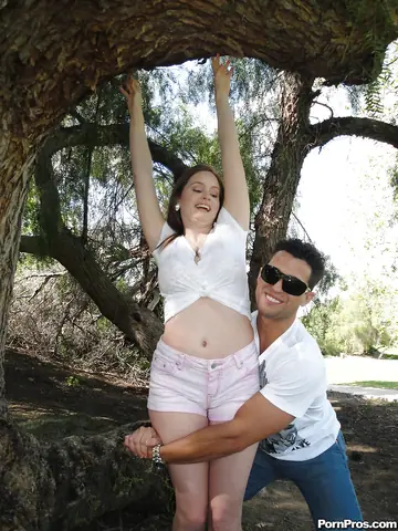 Redhead with Big Natural Tits Gives a Titjob and Takes Anal Outdoors