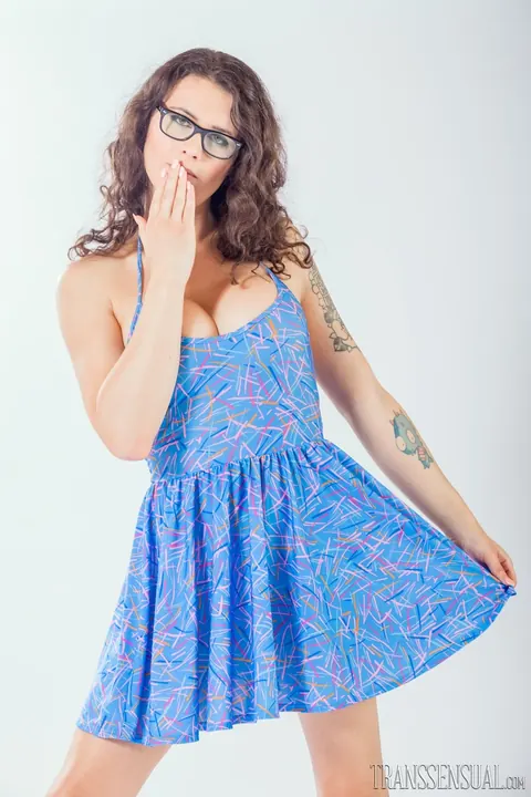 Trans Woman in a Skirt and Panties Strips and Poses Nude – photo 3 of 15