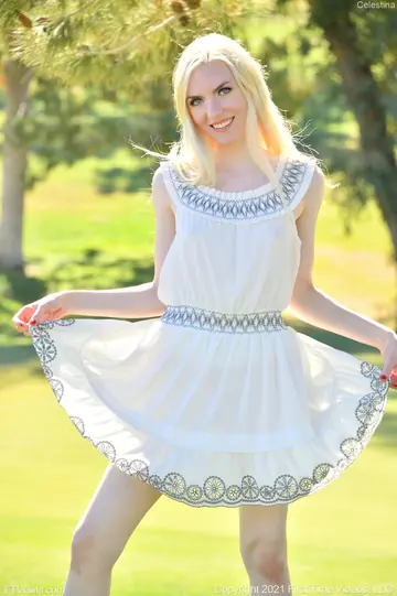 Blonde Fingers and Toys Her Pussy Outdoors in a Skirt