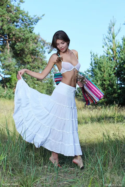Monika Dee: Brunette Strips Out of Her Lingerie and Skirt Outdoors – photo 1 of 20