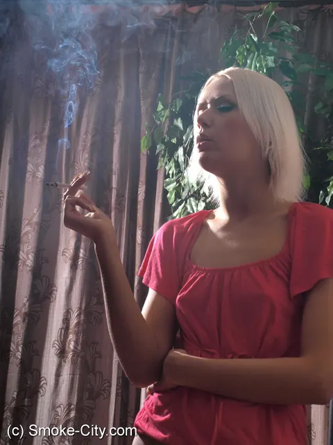 European Blonde Smokes in a Blouse and Panties – photo 9 of 16