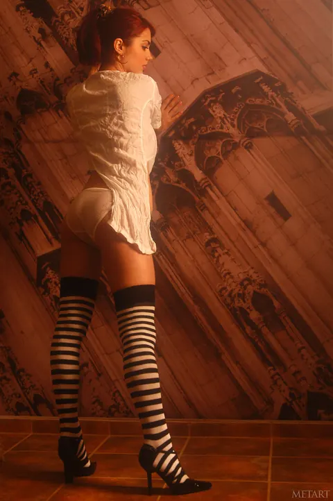 Redhead in Stockings and Panties Poses Nude – photo 9 of 21