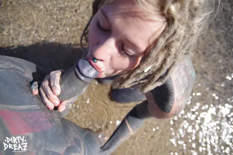 Anuskatzz: Tattooed Brunette Jerks and Sucks Cock in a Bikini on the Beach – photo 5 of 16