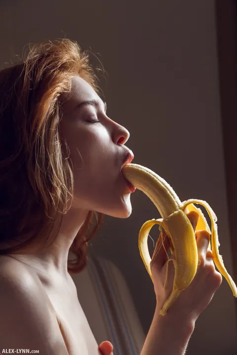 Jia Lissa: Pale Redhead Eats a Banana Then Fingers Her Pussy in Socks – photo 8 of 16