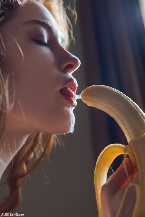Jia Lissa: Pale Redhead Eats a Banana Then Fingers Her Pussy in Socks – photo 9 of 16
