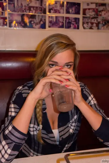 Tall Blonde in Pigtails and Socks Shows Her Big Natural Tits