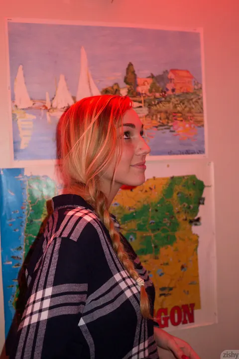 Kendra Sunderland: Tall Blonde in Pigtails and Socks Shows Her Big Natural Tits – photo 2 of 11