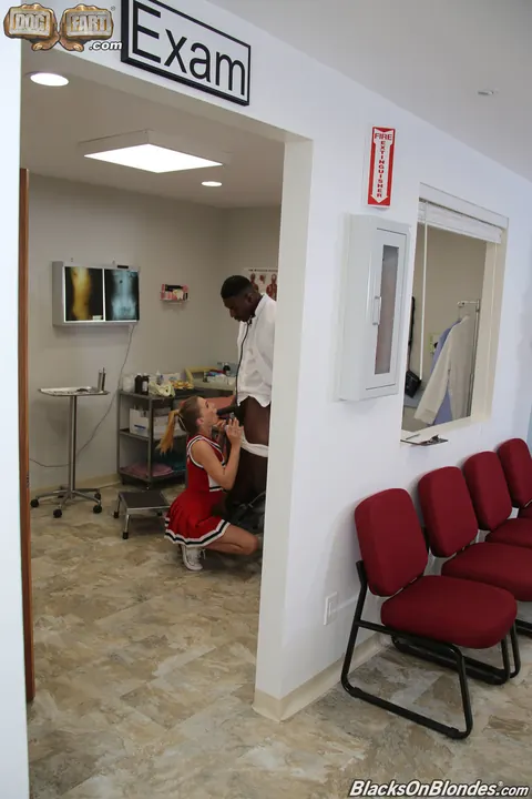 Sydney Cole: Petite Blonde Fucks Black Doctor, Takes a Load in Her Mouth and on Her Face – photo 7 of 21
