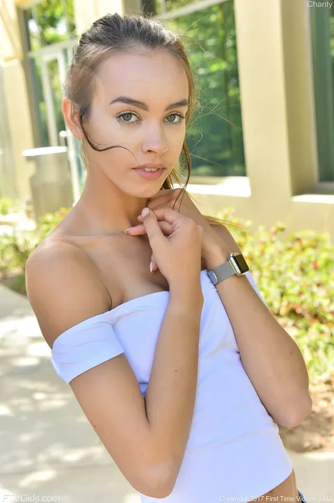 Charity Crawford: Skinny Brunette Flashes Her Shaved Pussy Outdoors – photo 12 of 16