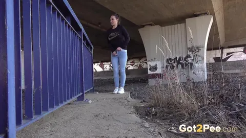 Naomi Bennet: Czech Brunette in Jeans Spreads Her Pussy Under an Overpass – photo 2 of 15