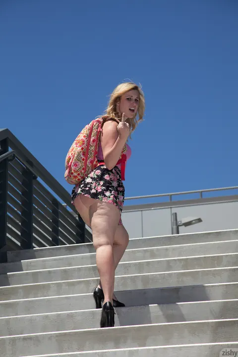 Thick Blonde Flashes Her Skirt Outdoors – photo 4 of 11