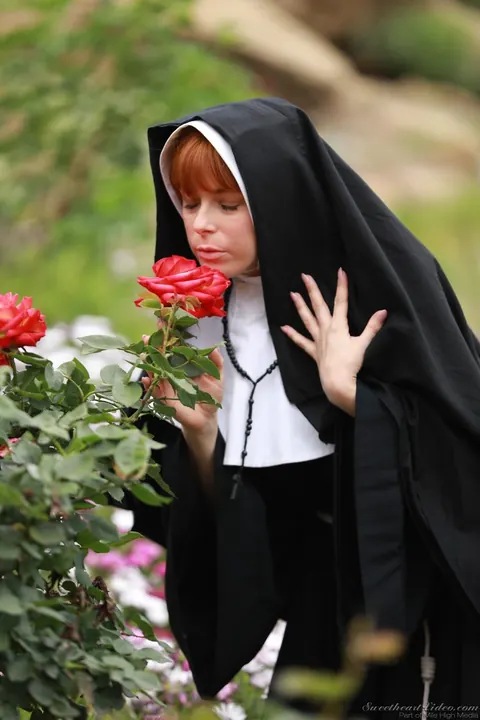 Penny Pax: Pale Redhead Nun Strips Off Her Uniform and Fingers Her Hairy Pussy Outdoors – photo 1 of 21