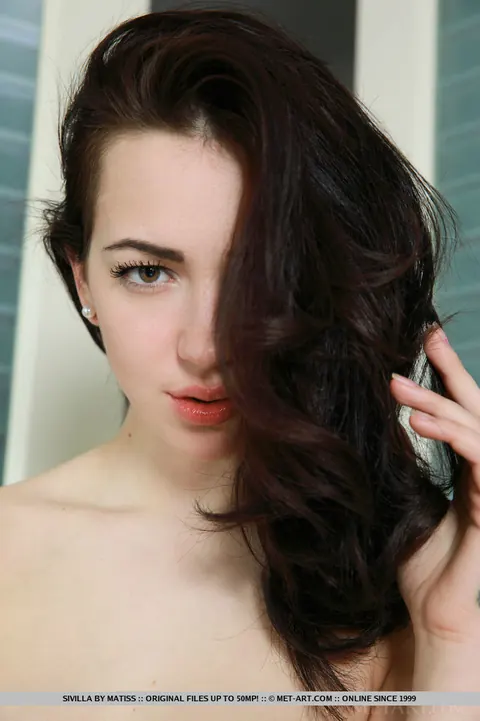 Sivilla: Brunette Pulls Aside Her Skirt and Spreads Her Shaved Pussy – photo 18 of 18