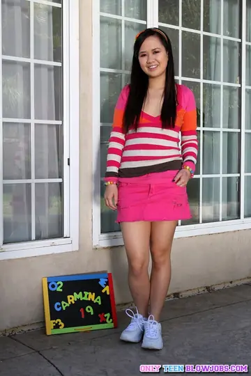 Slim Asian Brunette Sucks Lollipop and Cock Until He Cums