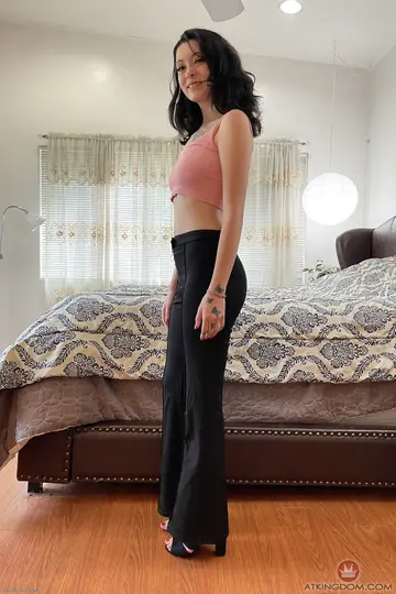 Petite Tattooed Brunette Spreads Her Pussy