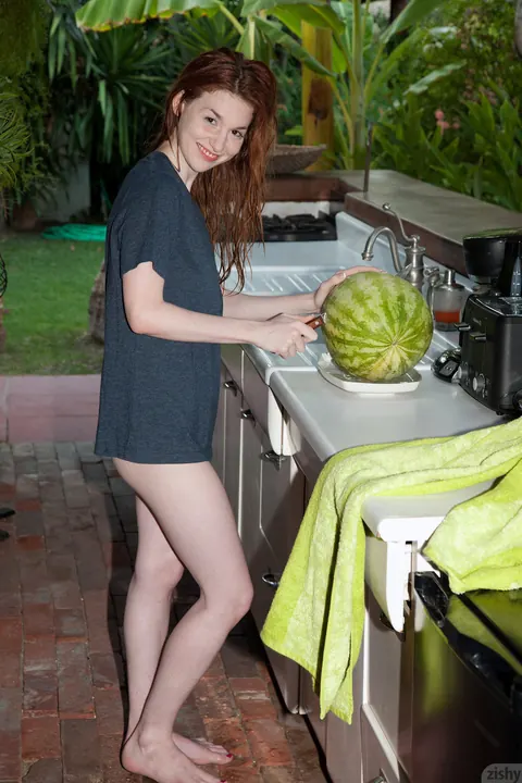 Emily Archer: Pale Busty Brunette Fingers Her Pussy Outdoors – photo 1 of 11
