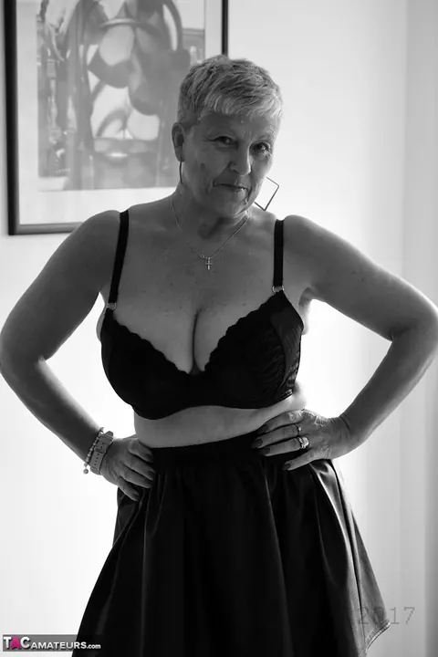 BBW with Big Tits in Fishnet Pantyhose Toys Herself – photo 5 of 20