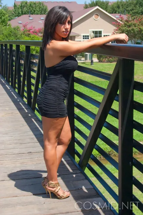 Shami Halil: Brunette with Huge Natural Tits Spreads Outdoors in a Tight Dress – photo 2 of 16