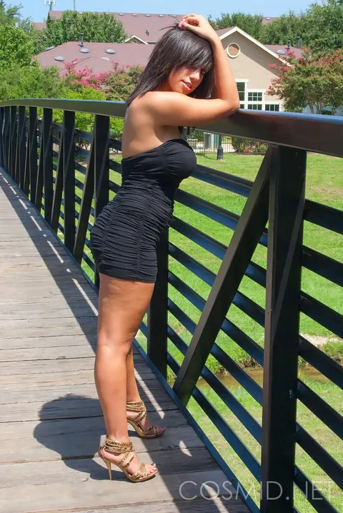 Shami Halil: Brunette with Huge Natural Tits Spreads Outdoors in a Tight Dress – photo 3 of 16