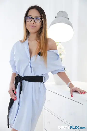 Slim Tattooed Brunette in Heels and Glasses Plays Guitar Then Takes Anal